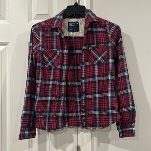 American Eagle Red Blue Plaid Button Up Long Sleeve